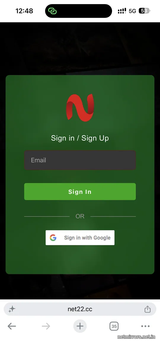 NetMirror Web on iPhone Safari — Sign Up