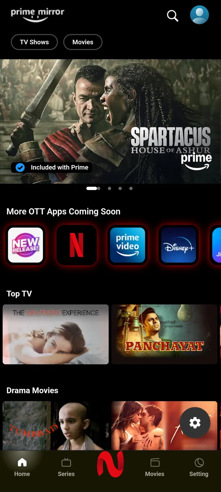 NetMirror Prime Video Tab screen